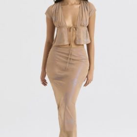 Dyana Shimmer Cafe Au Lait Bias Cut Maxi Skirt - Image 5