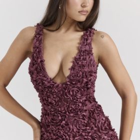 Carena Merlot Plunge Floral Appliqu?? Maxi Dress - Image 6