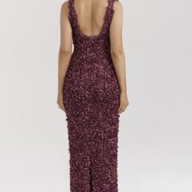 Carena Merlot Plunge Floral Appliqu?? Maxi Dress - Image 9