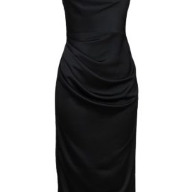 Santana Black Satin Strapless Midi Dress - Image 2