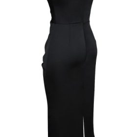 Santana Black Satin Strapless Midi Dress - Image 3