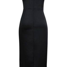 Santana Black Satin Strapless Midi Dress - Image 4