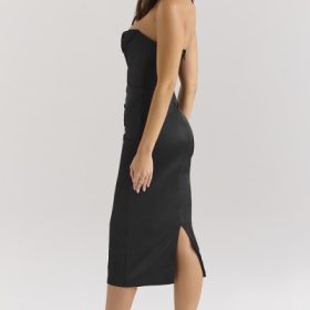 Santana Black Satin Strapless Midi Dress - Image 9