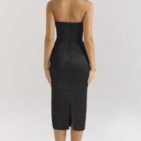 Santana Black Satin Strapless Midi Dress - Image 10