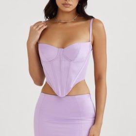 Elodie Orchid Satin Mini Skirt - Image 8