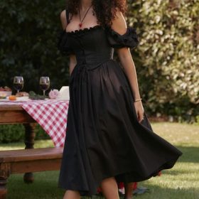 Silvana Black Puff Sleeve Midi Sundress - Image 6