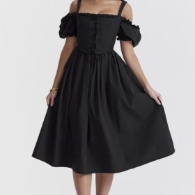 Silvana Black Puff Sleeve Midi Sundress - Image 8