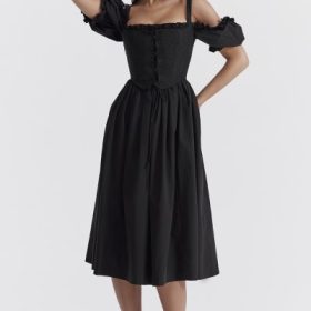 Silvana Black Puff Sleeve Midi Sundress - Image 9