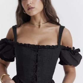 Silvana Black Puff Sleeve Midi Sundress - Image 11