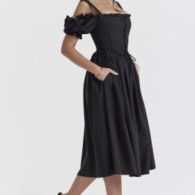 Silvana Black Puff Sleeve Midi Sundress - Image 13