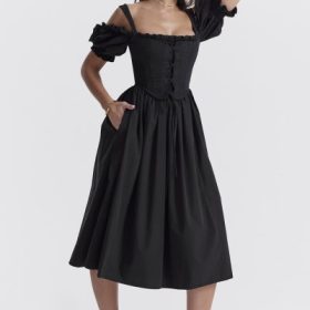 Silvana Black Puff Sleeve Midi Sundress - Image 14