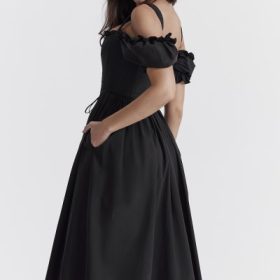 Silvana Black Puff Sleeve Midi Sundress - Image 15