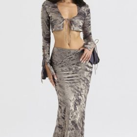 Clara Pewter Bias Cut Midi Skirt - Image 5