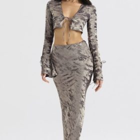 Clara Pewter Bias Cut Midi Skirt - Image 7