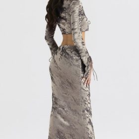 Clara Pewter Bias Cut Midi Skirt - Image 10