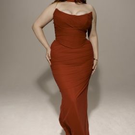 Cassidy Holly Red Mesh Maxi Skirt with Fluted Hem