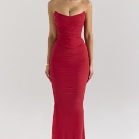 Cassidy Holly Red Mesh Maxi Skirt with Fluted Hem - Image 5