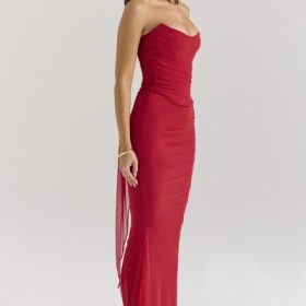 Cassidy Holly Red Mesh Maxi Skirt with Fluted Hem - Image 7