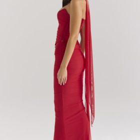 Cassidy Holly Red Mesh Maxi Skirt with Fluted Hem - Image 8