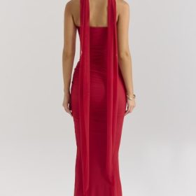 Cassidy Holly Red Mesh Maxi Skirt with Fluted Hem - Image 9