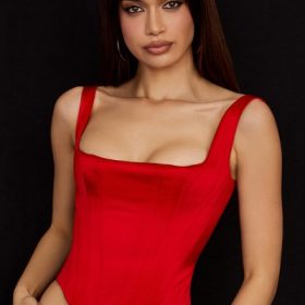 Rafa Scarlet Satin Longline Corset - Image 5