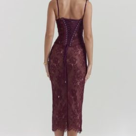 Gaia Claret Lace Midi Dress