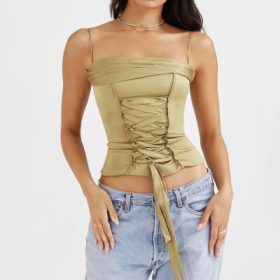 Letitia Olive Satin Lace Up Corset - Image 5