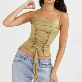 Letitia Olive Satin Lace Up Corset - Image 8