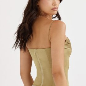 Letitia Olive Satin Lace Up Corset - Image 10
