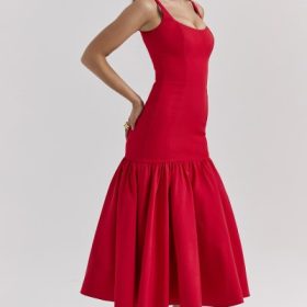 Amore Scarlet Dropped Waist Midi Dress - Image 11