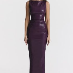Sahara Merlot Vegan Leather Maxi Dress - Image 5