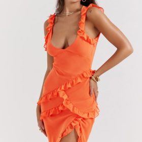Pixie Flame Orange Ruffle Maxi Dress - Image 9