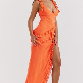 Pixie Flame Orange Ruffle Maxi Dress - Image 11