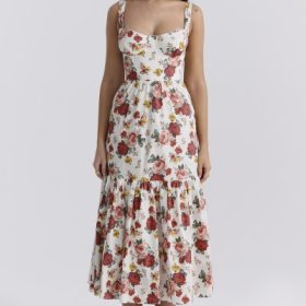 Elia Italian Rose Print Cotton Midi Sundress - Image 5