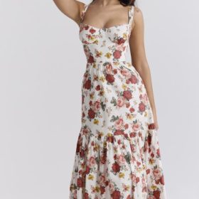 Elia Italian Rose Print Cotton Midi Sundress - Image 9