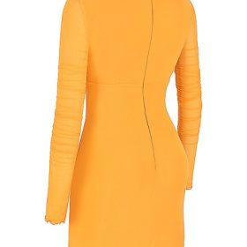Jeanelle Orange Ruched Mesh Long Sleeve Cutout Mini Dress - Image 3
