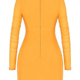 Jeanelle Orange Ruched Mesh Long Sleeve Cutout Mini Dress - Image 4